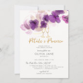 花びらプロセッコパープルオーキッドバブリーブライダルシャワー 招待状 (正面)