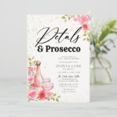 花びらプロセッコピンクローズ金ゴールドブライダルシャワー 招待状 (スタンド正面)