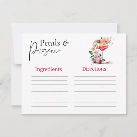 花びらプロセッコフローラブライダルシャワーブランチレシピ ノートカード (裏面)
