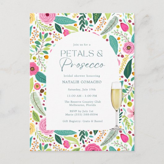 花びらプロセッコフローラ予算ブライダルシャワーパーティー ポストカード (正面)