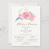 花びらプロセッコフローラ金ゴールドバブリーブライダルシャワー 招待状 (正面)