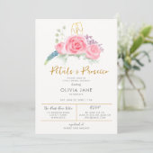 花びらプロセッコフローラ金ゴールドバブリーブライダルシャワー 招待状 (スタンド正面)