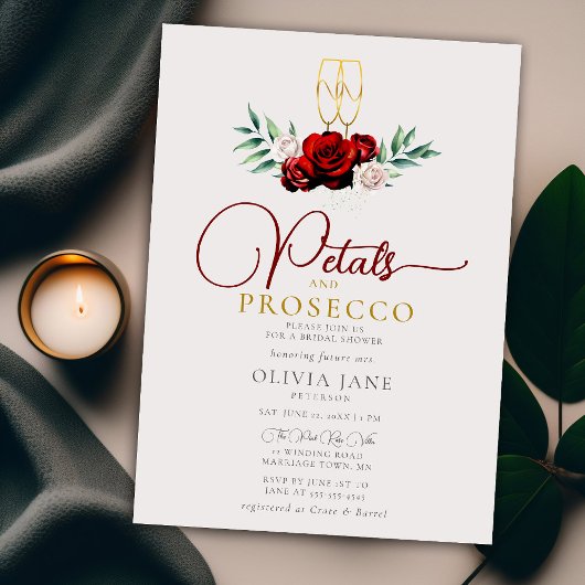 花びらプロセッコレッドホワイトローズベージュ色ブライダルシャワー 招待状