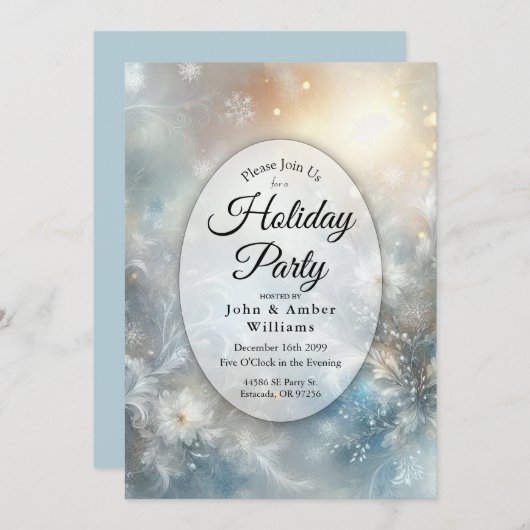 花びら凍っていズインゴールデンウィンターミストホリデーパーティー 招待状 (正面/裏面)