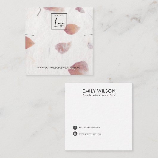 花びら手作り紙ネックレスブレスレットディスプレイ スクエア名刺 (正面/裏面)