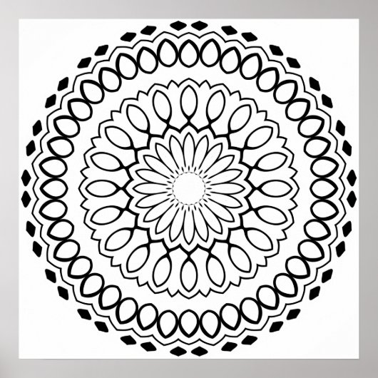 花びら模様の曼荼羅塗り絵ページ、太いリング付き ポスター (正面)