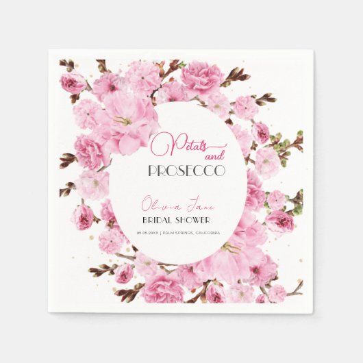 花びら&プロセッコウォーターカラーピンクホワイトフローラアーチ スタンダードカクテルナプキン (正面)