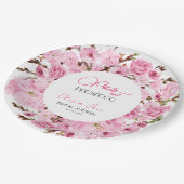 花びら&プロセッコウォーターカラーピンクホワイトフローラアーチ ペーパープレート (アングル)