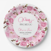 花びら&プロセッコウォーターカラーピンクホワイトフローラアーチ ペーパープレート (正面)