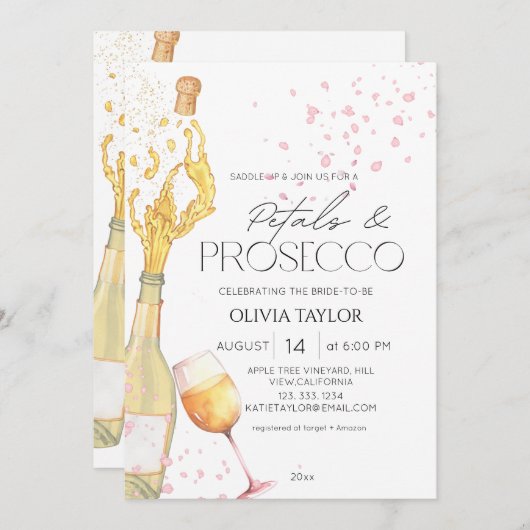 花びら&プロセッコシャンパエレガントニュブライダルシャワー 招待状 (正面/裏面)
