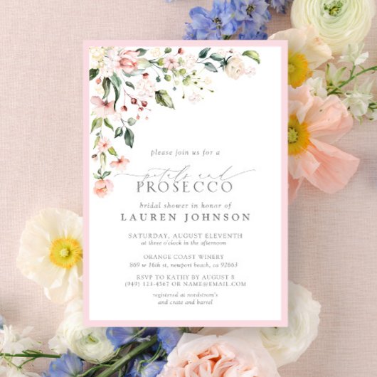 花びら&プロセッコピンクエレガントフローラシャワー 招待状