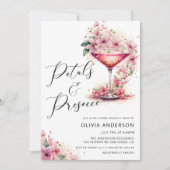 花びら&プロセッコピンクフローラブライダルシャワー 招待状 (正面)