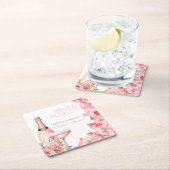 花びら&プロセッコピンクブライダルシャワー スクエアペーパーコースター (インサイチュ)