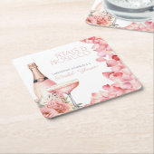 花びら&プロセッコピンクブライダルシャワー スクエアペーパーコースター (アングル)