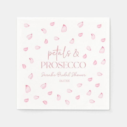 花びら&プロセッコピンクローズ花びらブライダルシャワー スタンダードカクテルナプキン (正面)