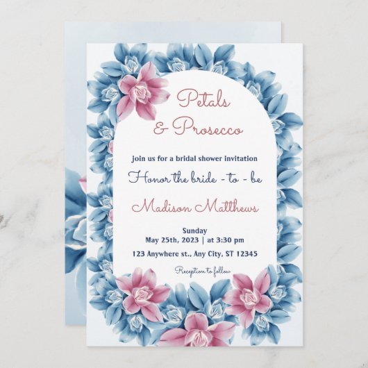 花びら&プロセッコフローラアーチサマーブライダルシャワー 招待状 (正面/裏面)