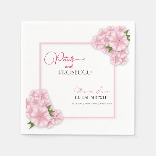 花びら&プロセッコフローラアーチピンクブライダルシャワー スタンダードカクテルナプキン (正面)