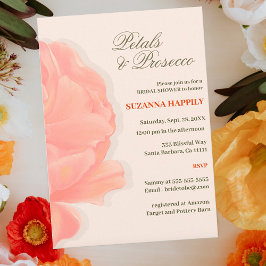 花びら&プロセッコフローラ赤面ピンクブライダルシャワー 招待状