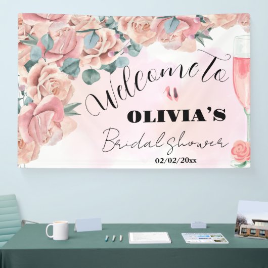 花びら&プロセッコブライダルシャワーウェルカムサイン 横断幕 (トレードショー)