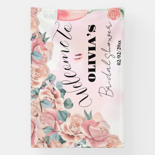 花びら&プロセッコブライダルシャワーウェルカムサイン 横断幕 (縦)