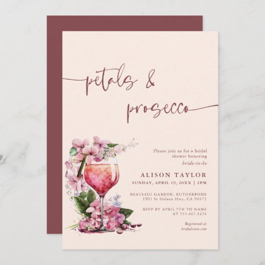 花びら&プロセッコブライダルシャワーボホマウヴ 招待状 (正面/裏面)