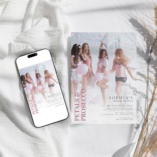 花びら&プロセッコブライダルシャワー写真モダン 招待状