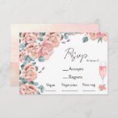 花びら&プロセッコブライダルシャワー食事の選択&rsvp エンクロージャーカード (正面/裏面)