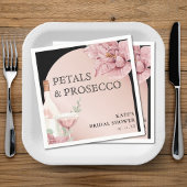 花びら&プロセッコブラック&バラ金ゴールドブライダルシャワー スタンダードカクテルナプキン