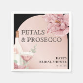 花びら&プロセッコブラック&バラ金ゴールドブライダルシャワー スタンダードカクテルナプキン (正面)