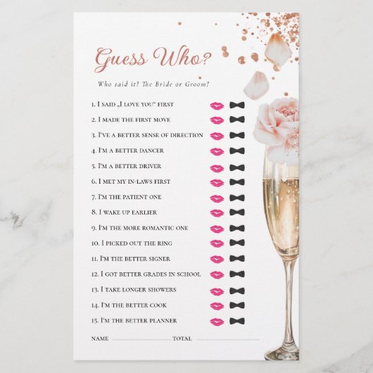 花びら&プロセッコ誰がブライダルシャワーゲーム 便箋 (正面)