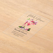 花びら&プロセッコ赤面ピンクフローラブライダルシャワー アクリル招待状 (レイダウン)
