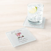 花びら&プロセッコ赤面ピンクフローラブライダルシャワー ガラスコースター (アングル)