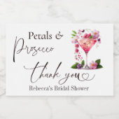 花びら&プロセッコ赤面ピンクフローラブライダルシャワー スパークリングワインラベル (シングルラベル)