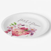 花びら&プロセッコ赤面ピンクフローラブライダルシャワー ペーパープレート (アングル)