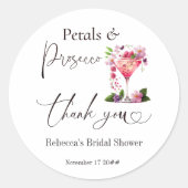 花びら&プロセッコ赤面ピンクフローラブライダルシャワー ラウンドシール (正面)