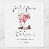 花びら&プロセッコ赤面ピンクフローラブライダルシャワー ワインラベル (シングルラベル)