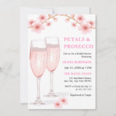 花びら&プロセッコ赤面ピンクフローラブライダルシャワー 招待状 (正面)