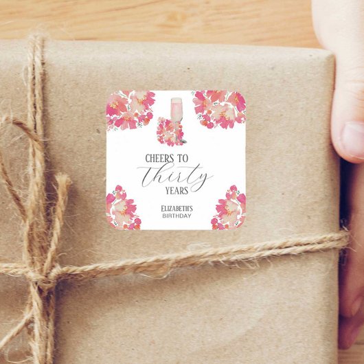 花びら&プロセッコ30th誕生日フローラピンクシック スクエアシール