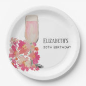花びら&プロセッコ30th誕生日フローラピンクシック ペーパープレート (正面)