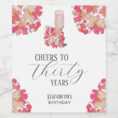 花びら&プロセッコ30th誕生日フローラピンクシック ワインラベル (シングルラベル)