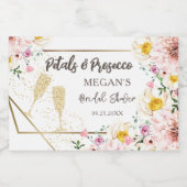 花びら&プロセッコ |ピンクのフローラ金ゴールドブライダルシャワー スパークリングワインラベル (シングルラベル)