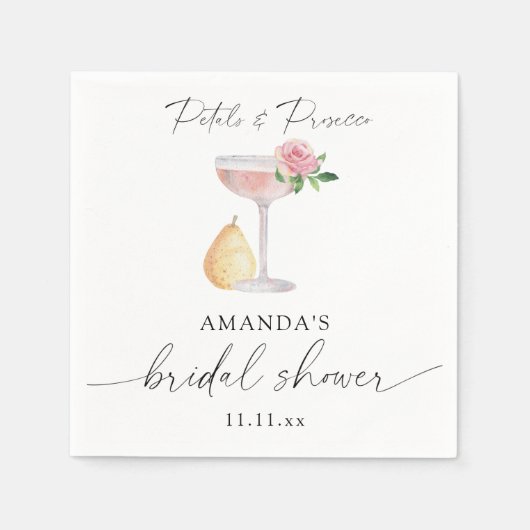 花びら&プロセッコ – ブライダルシャワー スタンダードカクテルナプキン (正面)