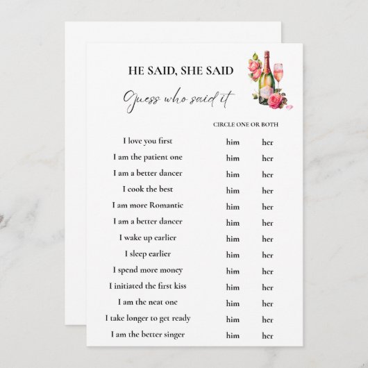 花びら　彼が言った　彼女が言った　結婚前のお茶会　ゲームカード (正面/裏面)