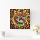 花ほうろう付きロマンチックヴィンテージ スクエア壁時計 (ホーム)