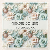 花ほこりっぽい緑のクリームの誕生日の名前 ガラスコースター (正面)