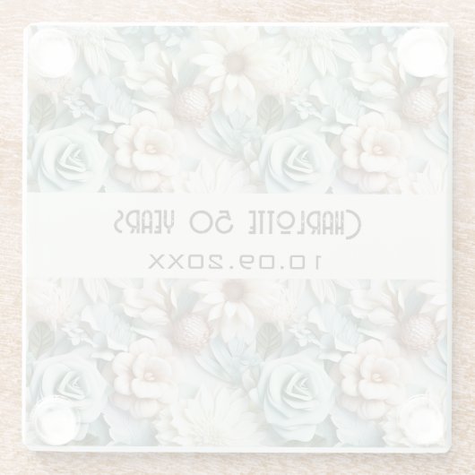 花ほこりっぽい緑のクリームの誕生日の名前 ガラスコースター (裏面)