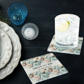 花ほこりっぽい緑のクリームの誕生日の名前 ガラスコースター