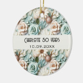 花ほこりっぽい緑のクリームの誕生日の名前 セラミックオーナメント (左)