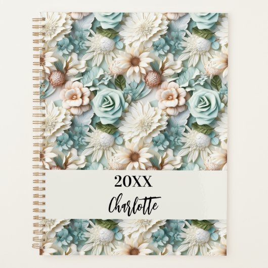 花ほこりっぽい緑のクリーム名スクリプト2025 プランナー手帳 (正面)