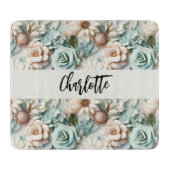 花ほこりっぽい緑のクリーム名スクリプト カッティングボード (正面)